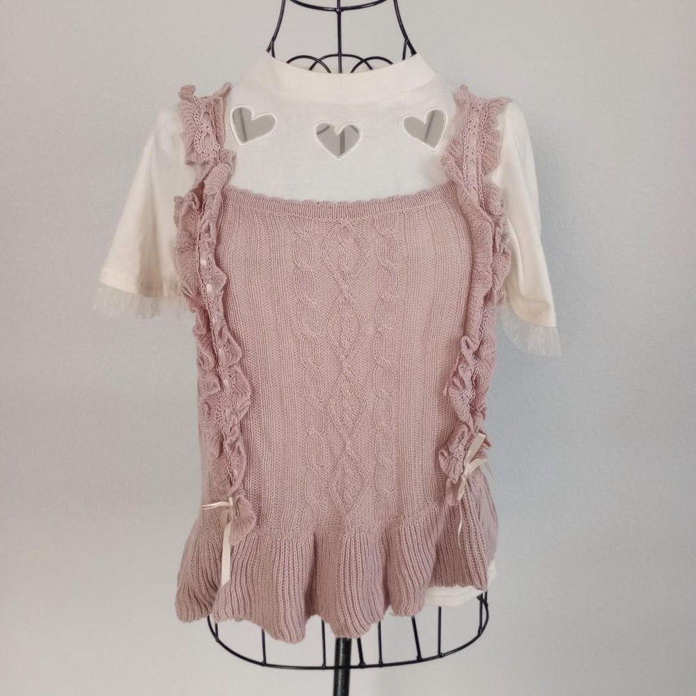 Axes Femme Pink Heart Knit Coquette Blouse